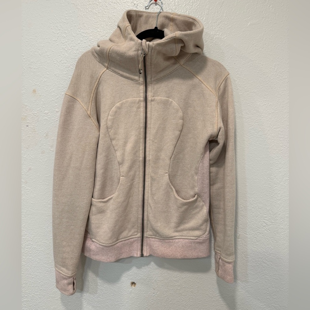 Lululemon Scuba Hoodie Womens 8 Beige Pink Full Zip Thumbholes Jacket